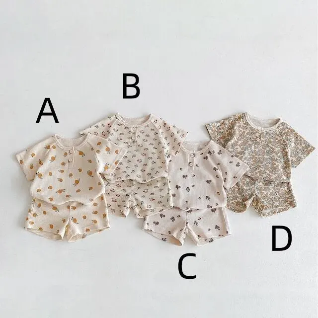 【73-120】夏新作 BABY 通気性 かわいいフルーツワッフルセットアップ