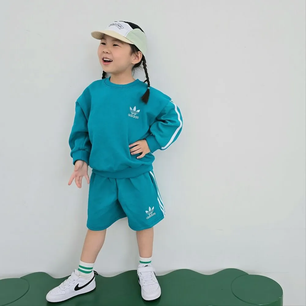 【80-140cm】二点セット 超人気商品 今季も大流行 7色選べる おしゃれ トレーナー+ショートパンツ セットアップ