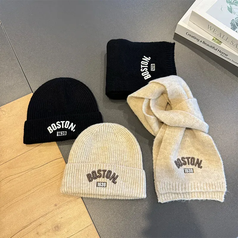 二点セット 質感のいい 刺繍 暖かい 合わせやすい ファッション 男の子 女の子 ニット帽子＋マフラー