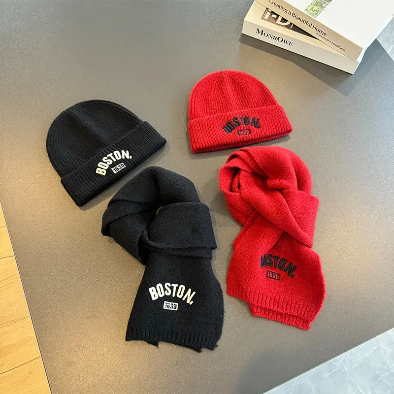 二点セット 質感のいい 刺繍 暖かい 合わせやすい ファッション 男の子 女の子 ニット帽子＋マフラー