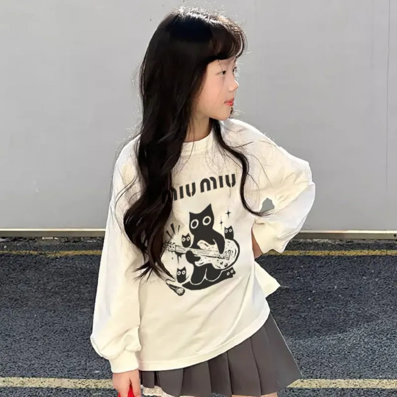 【110-170cm】毎日着たくなる おしゃれ カートゥーン 猫柄 女の子 長袖 Ｔシャツ