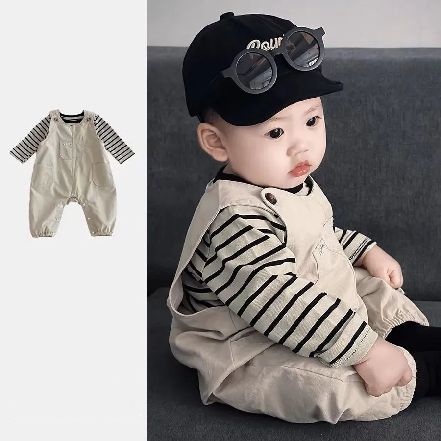 【66-100cm】二点セット 単品注文オッケー 大活躍 ナチュラル 快適 ベビー Ｔシャツ＋サロペット セットアップ