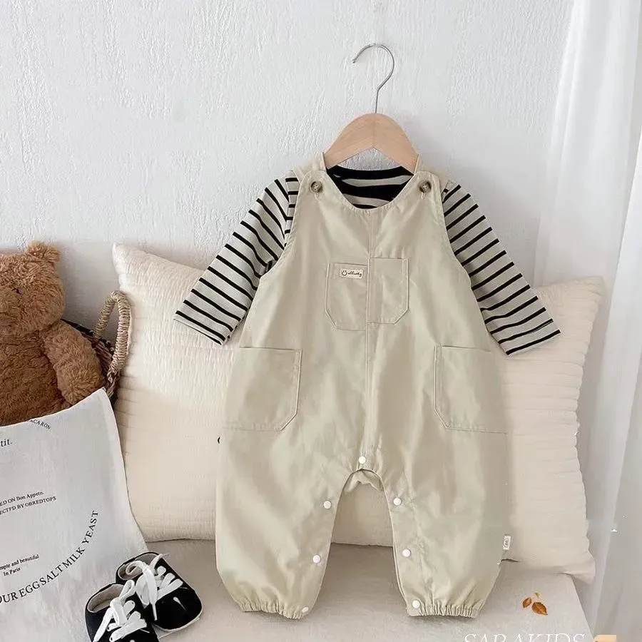 【66-100cm】二点セット 単品注文オッケー 大活躍 ナチュラル 快適 ベビー Ｔシャツ＋サロペット セットアップ