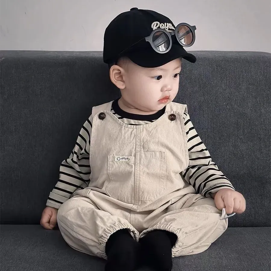 【66-100cm】二点セット 単品注文オッケー 大活躍 ナチュラル 快適 ベビー Ｔシャツ＋サロペット セットアップ