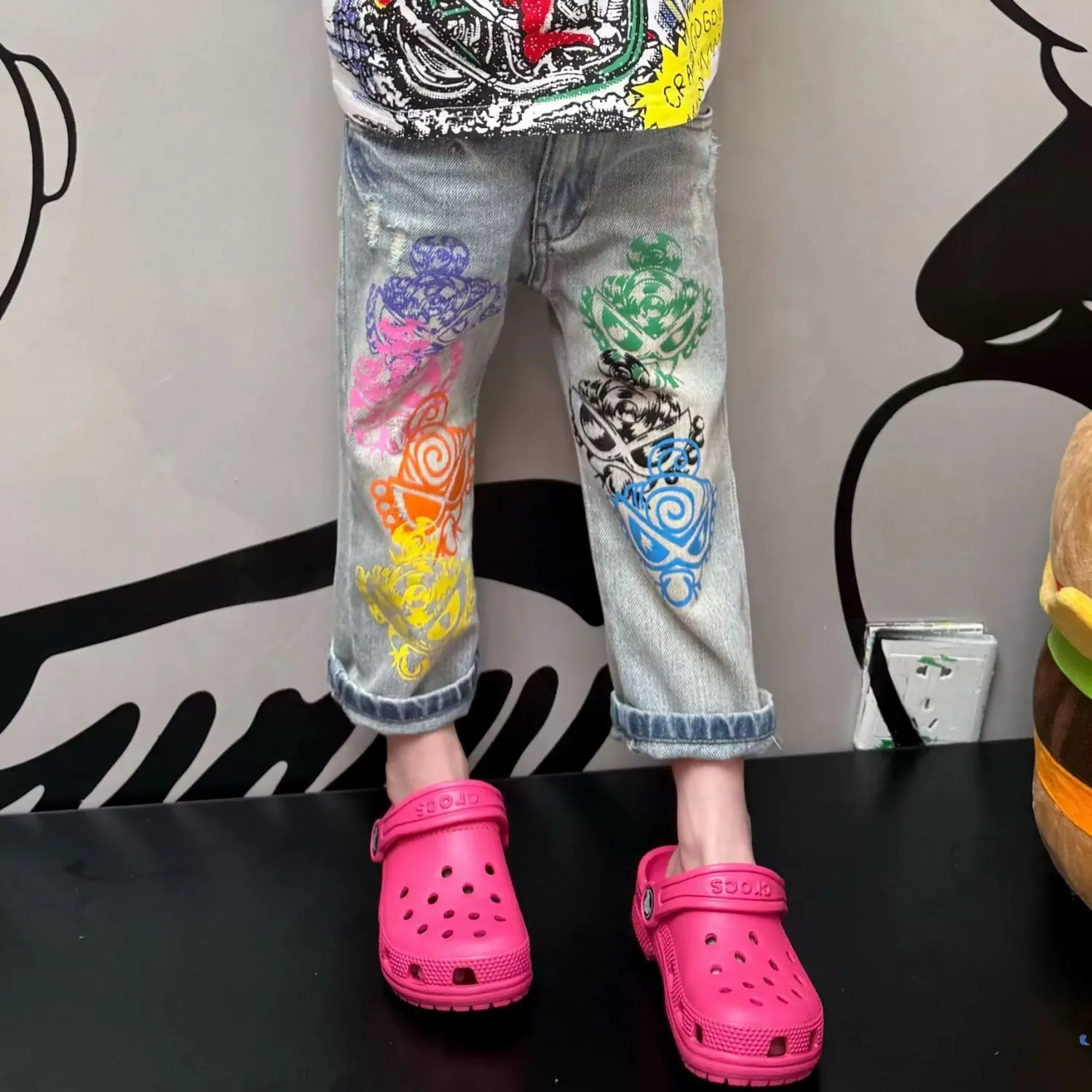 【90-140cm】存在感抜群 ユニーク 目立つ カジュアル スタイリッシュ ボトムス デニムパンツ
