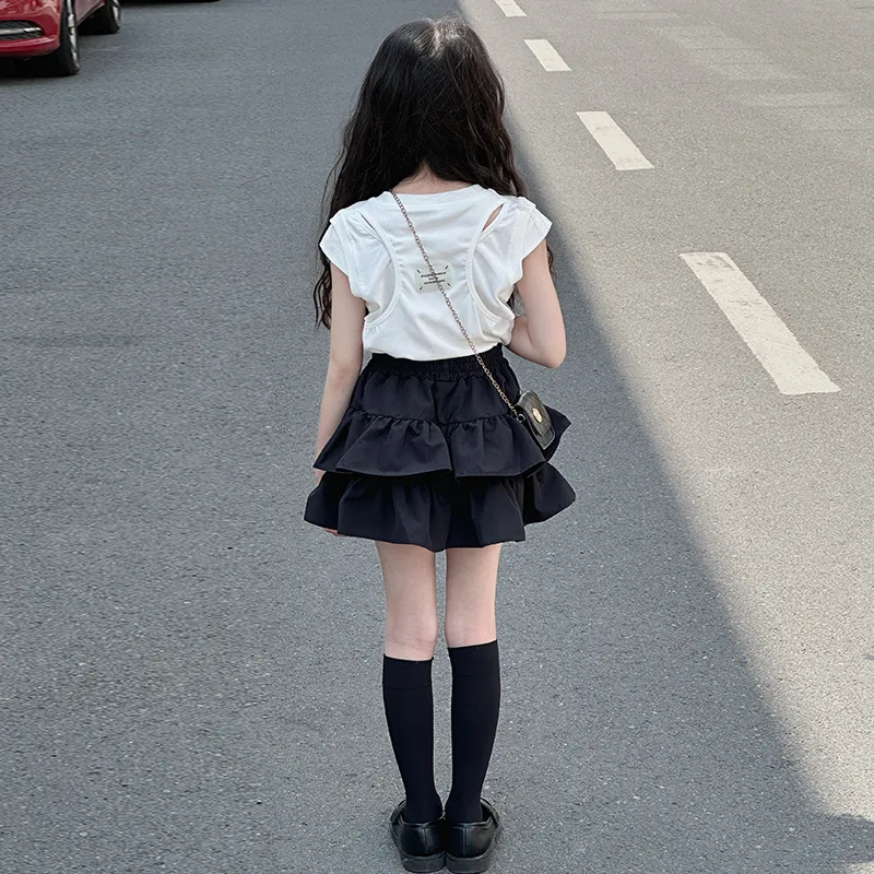 【120-170cm】二点セット 単品注文OK お気に入り おしゃれ スウィート 女の子 Ｔシャツ＋スカート セットアップ